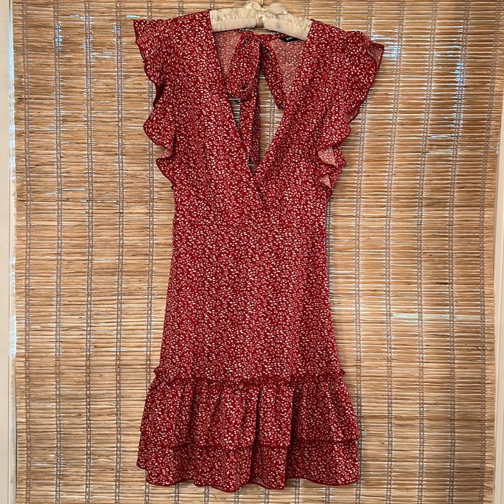 SHEIN Open Back Tie Back Ruffle Flutter Sleeve Ditsy Floral Dress, Sz.Small NWOT